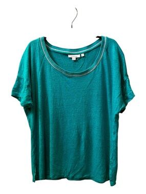CHICOS Teal/Silver Sweater Trim Linen Tee Size Large